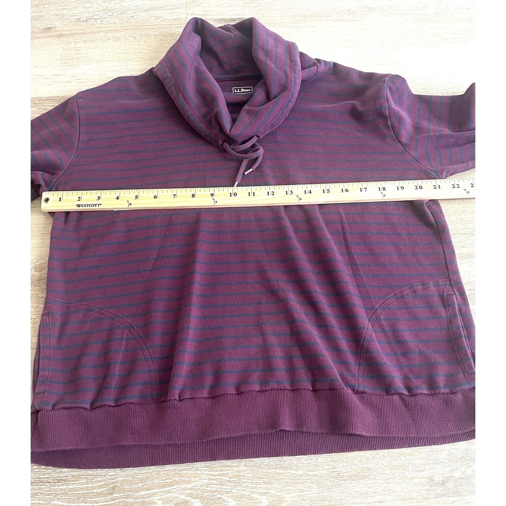 L.L. Bean Women's Pullover XL-Petite Cowl Neck Striped Supima Cotton Drawstring - Picture 3 of 7